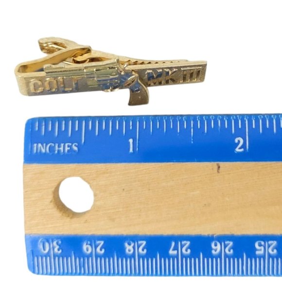 Vintage Colt Revolver MK III Mark Tie Clasp 1.75" Clip Gold Tone - Picture 3 of 7